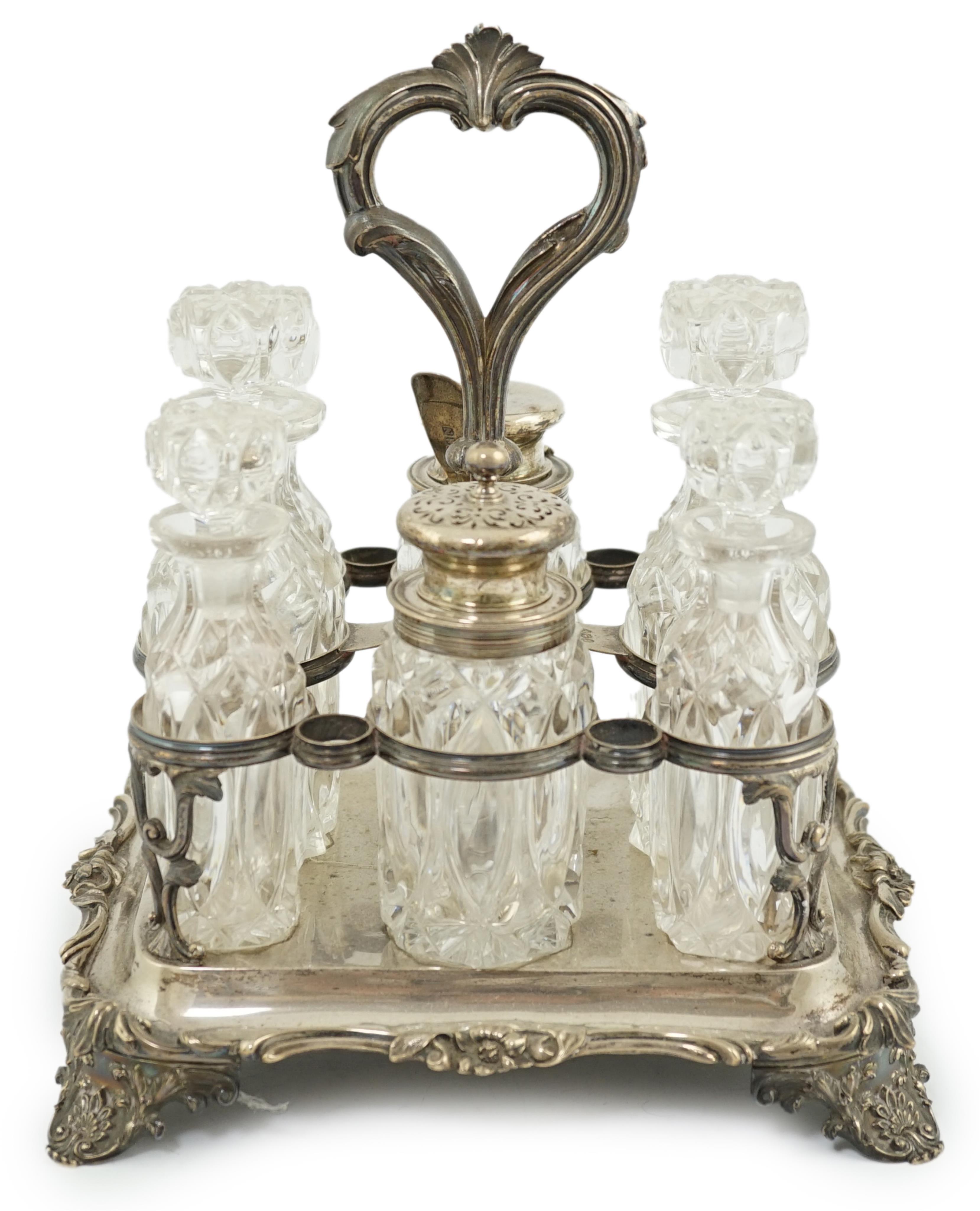 An early Victorian silver rectangular cruet stand, maker WE?